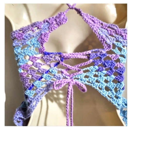 Hand Crafted crop top crochet halter granny square purple festival Rave small - Picture 8 of 17